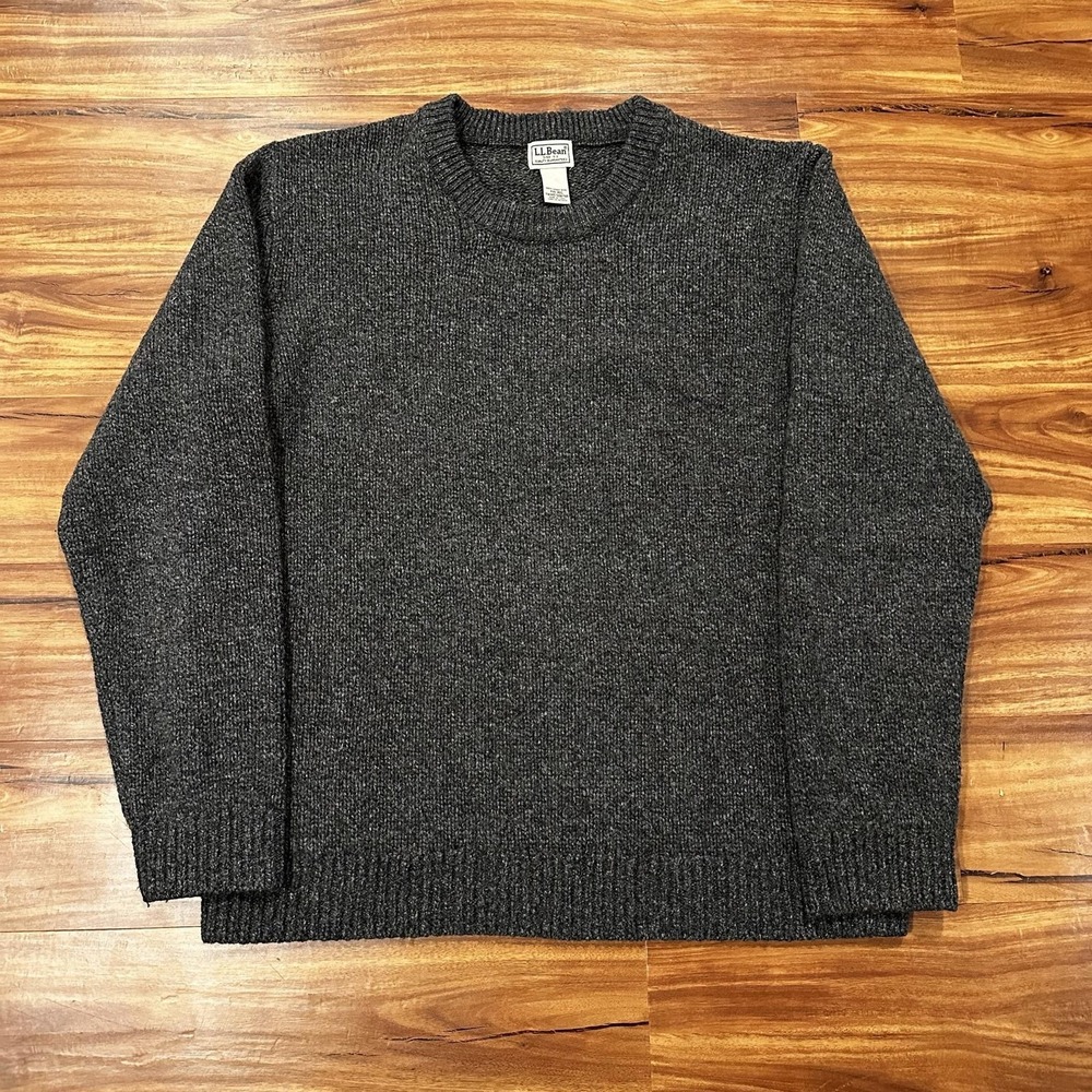 L.L.Bean Sweater Mens 2XL Gray Lambswool Tight Knit Crewneck Pullover Warm